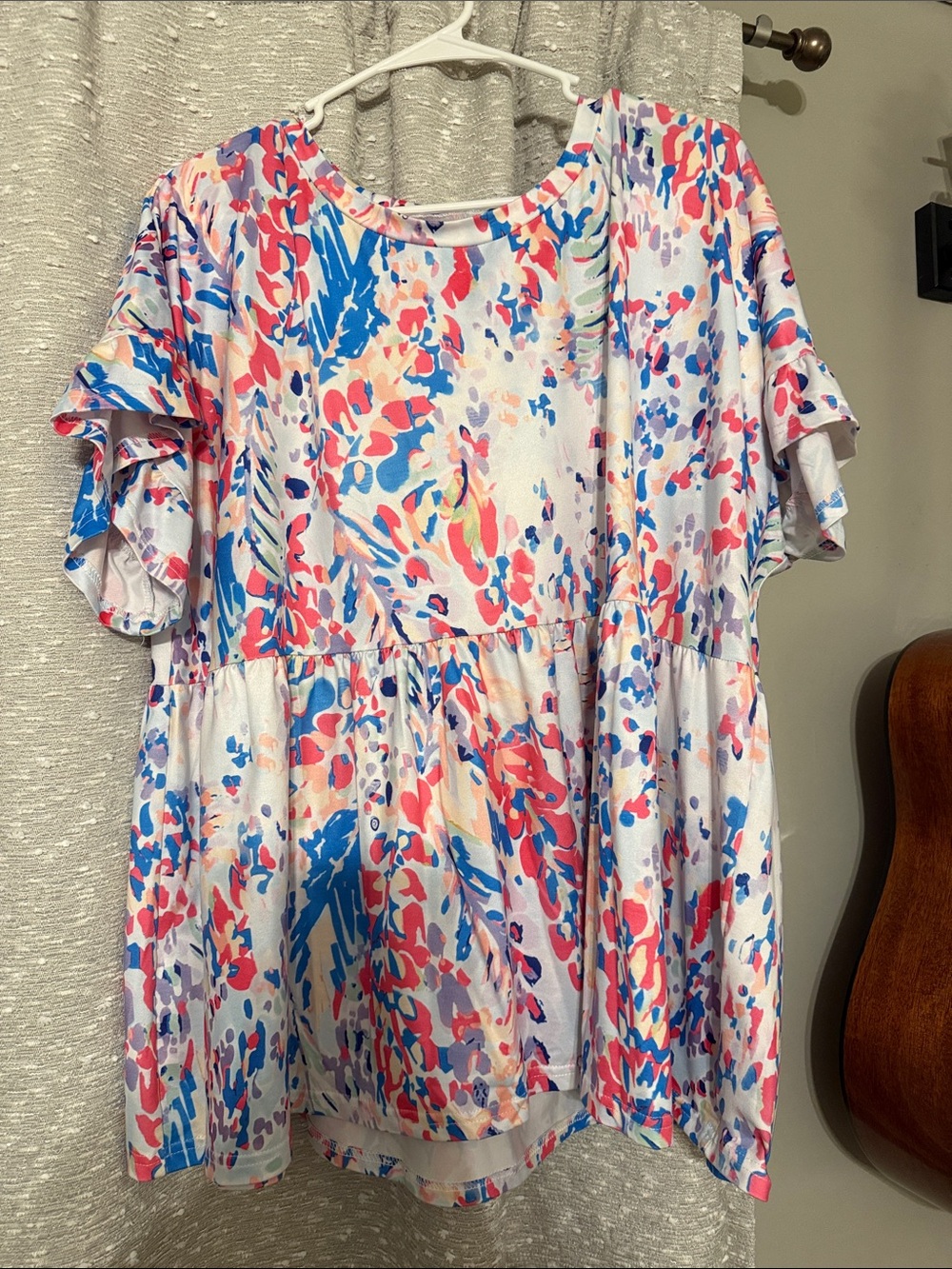 White Multicolor Splash Print peplum top